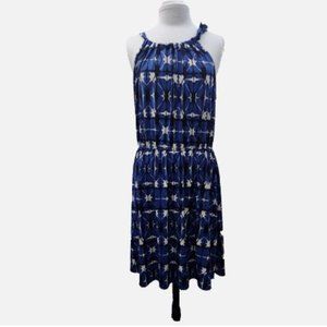 Banana Republic Dress Women XL Sleeveless Knit Dress Blue White Tie Strap